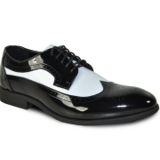 Black and White Patent Two-Tone Wingtip Formal Tuxedo Shoes